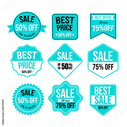 Set of flat sale badges and label with blue color.