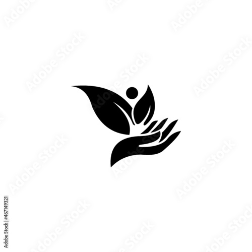 Hand leaf people logo design