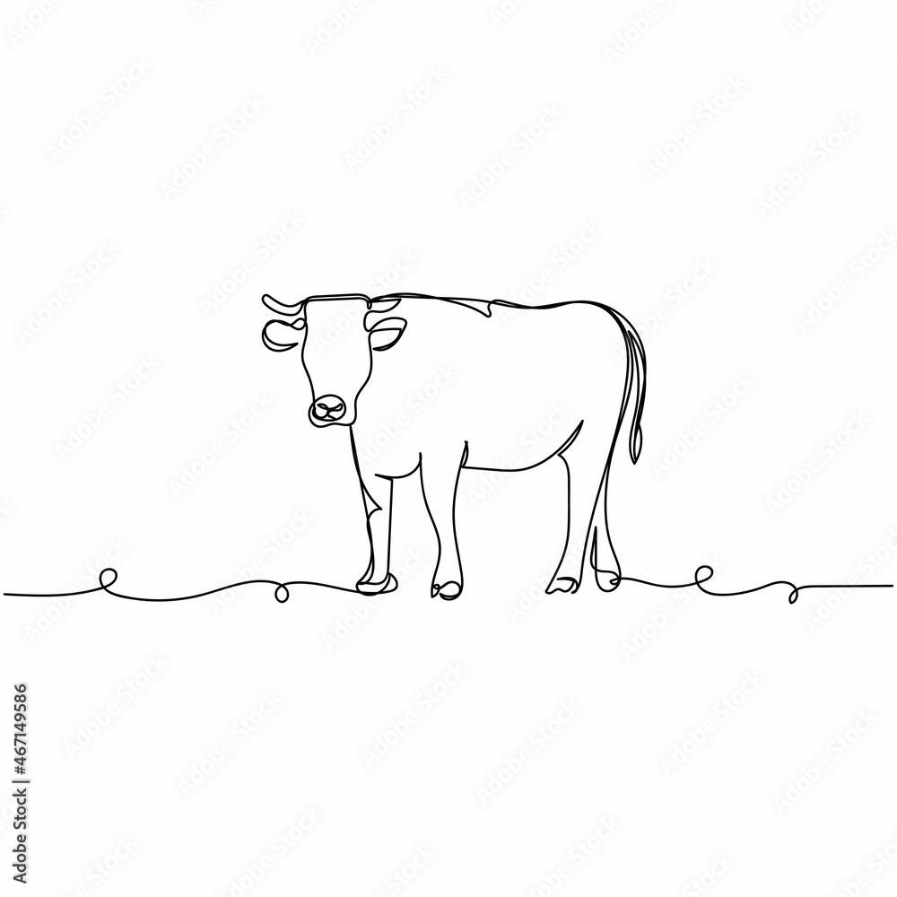 Vector Continuous One Single Line Drawing Icon Of Dairy Cow Farm Concept In Silhouette On A White Background Linear Stylized Stock ベクター Adobe Stock