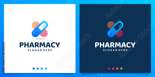 Design inspiration of Simple concept logo drug capsule. Premium Vector