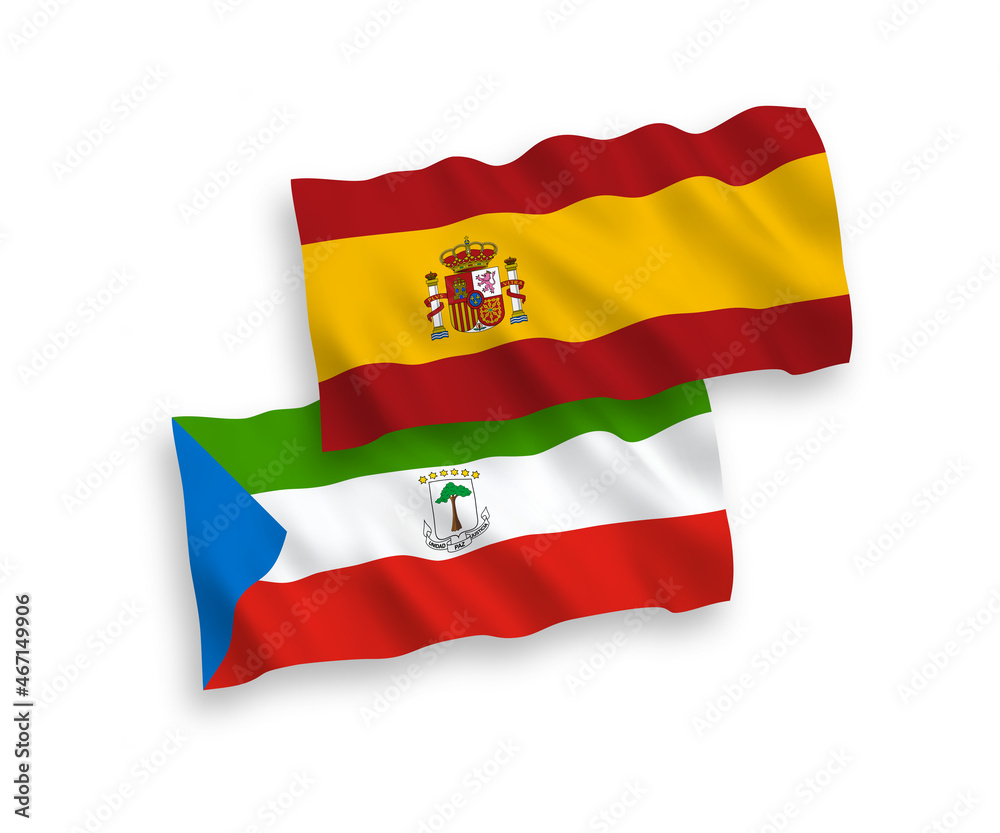 Fototapeta premium Flags of Republic of Equatorial Guinea and Spain on a white background