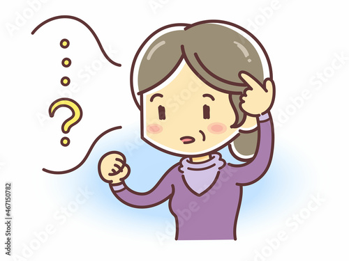 もの忘れをするシニア女性のイラスト（痴呆症・認知機能）