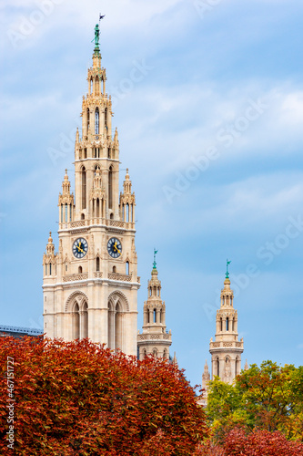 Photography Vienna City Hall towers in autumn, Austria