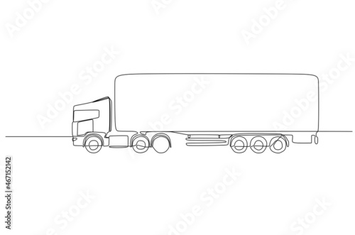 Industrial grade bonnet long hauler diesel semi truck trailer running with commercial cargo. Continuous one line drawing