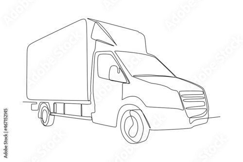 Moving van continuous one line drawing. Hand drawn line art