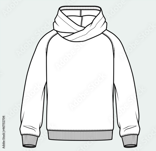 Hoodie Vector Design, Fashion Flat Sketch, Fashion Template, Unisex Hoodie Design, hoodie fashion cad. You can use it as a base in your collection, color it as you like and place your print pattern.
