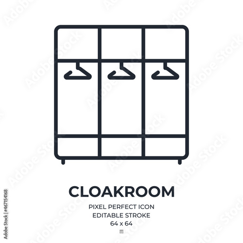 Cloakroom editable stroke outline icon isolated on white background flat vector illustration. Pixel perfect. 64 x 64.