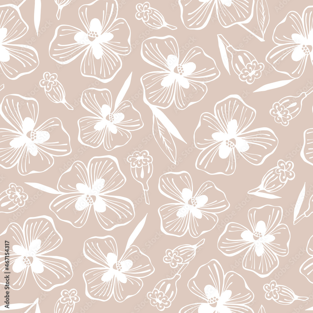 Vector seamless pattern with hand drawn flowers.