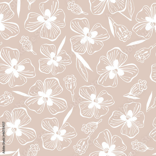 Vector seamless pattern with hand drawn flowers.