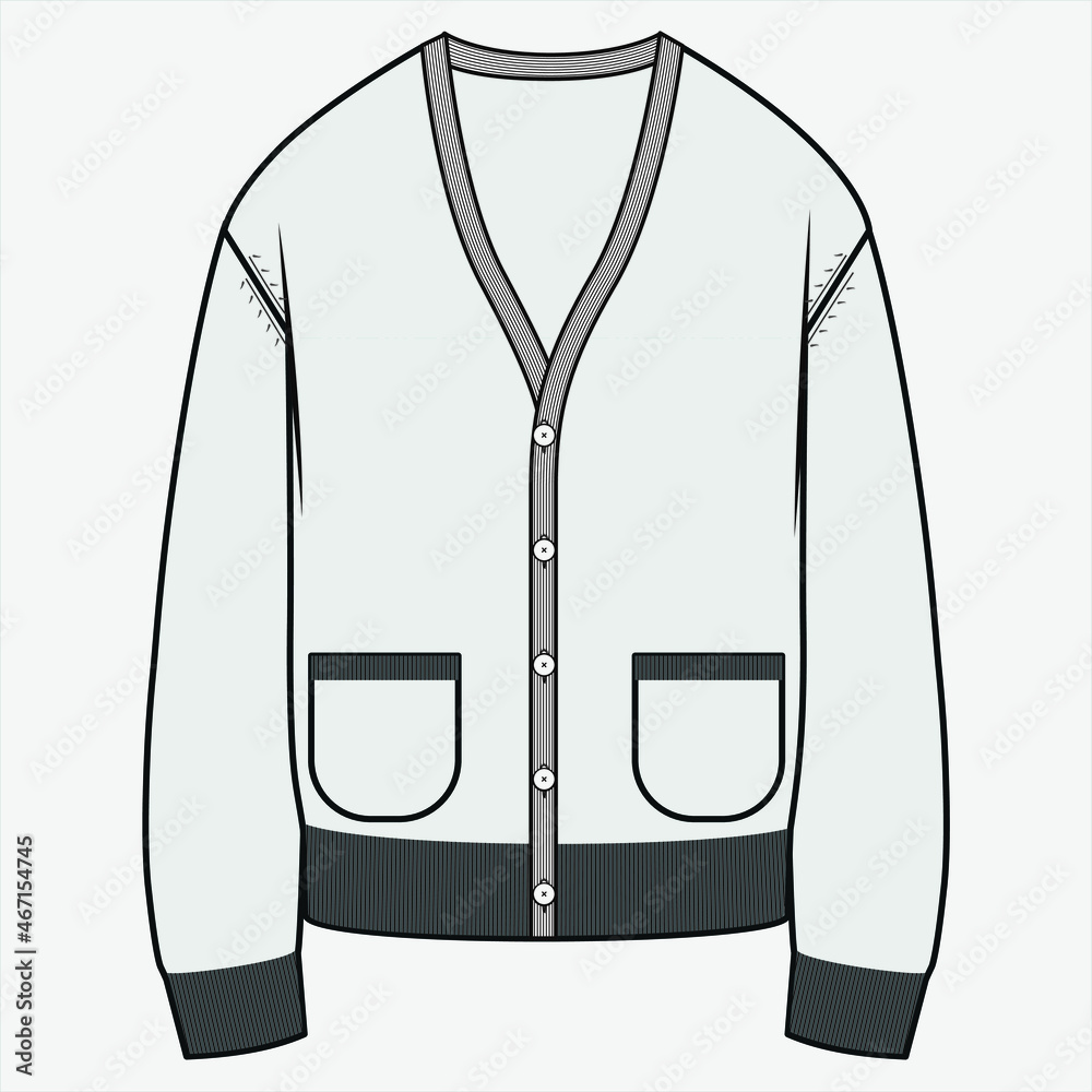 Men's Technical drawing APPAREL template, knitted garments, Cardigan vector flat sketch, knitting Vector | Adobe Stock