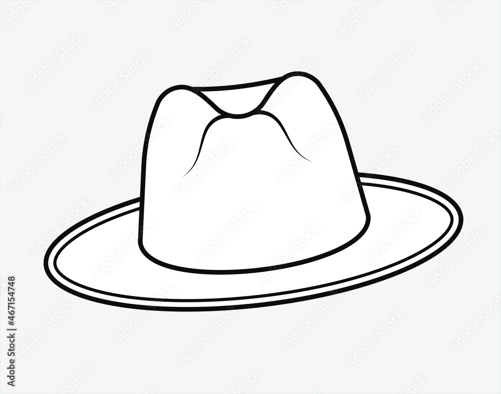 Hat vector illustration, hat fashion flat sketch template, drawing