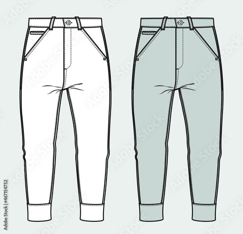PANTS flat sketch template, Mens trousers design. Men's clothing, Pants vector, Casual wear
