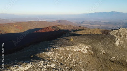 Aerial Autumn sunset view of Konyavska mountain near Viden Peak, Kyustendil Region, Bulgaria photo