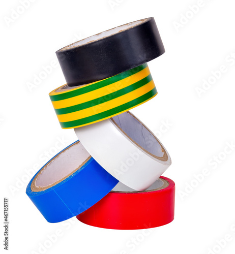 Set of multicolored insulating ribbon isolated on white background