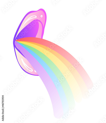 Pretty woman puking rainbow. Hand drawn isolated illustration on white background. LGBT concept.