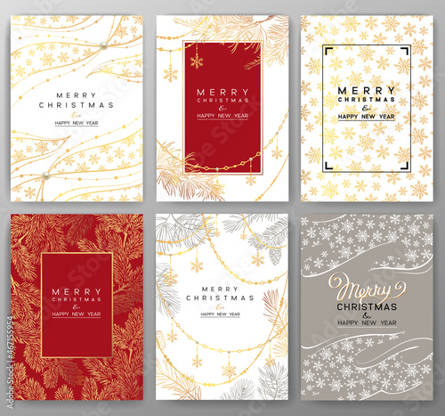 Christmas Poster set. Vector illustration of Christmas Background with branches of Christmas tree.