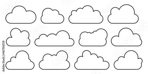 Set of vector linear clouds isolated on white. Cloud icons