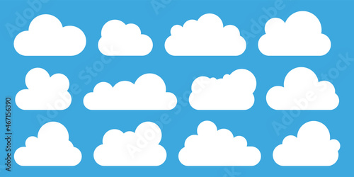 White clouds isolated on white. Different vector cloud shapes