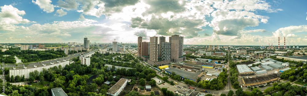 panorama from a drone on a residential area of Moscow. new high-rise buildings against the background of old low houses. general plan