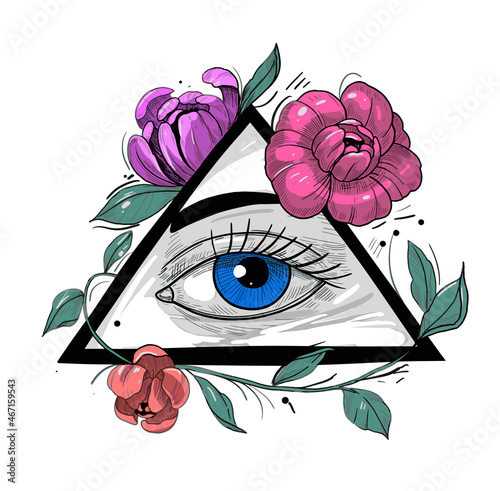 All-seeing eye. monochrome   vector illustration. Tattoo sketch