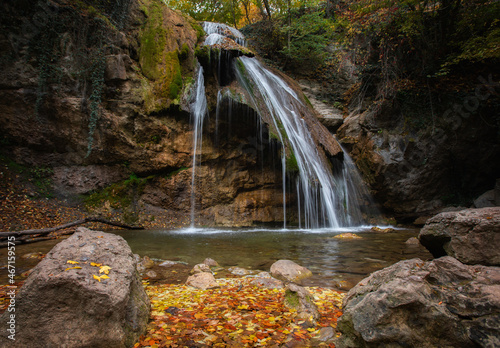 Dzhur-Dzhur waterfall in Crimea in autumn
