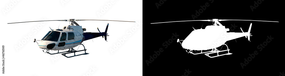 Fototapeta premium Helicopter 2- Perspective F view white background alpha png 3D Rendering Ilustracion 3D 