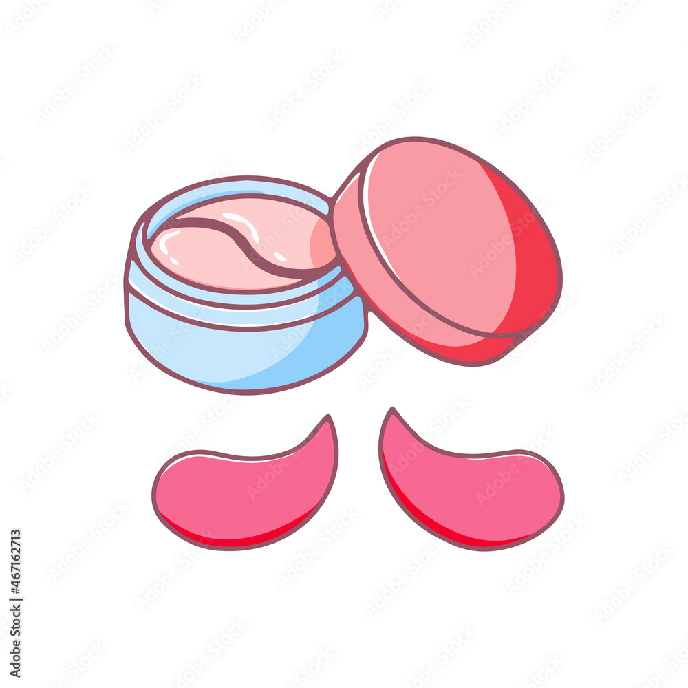 Cosmetic patches. Open jar and hydrogel eye masks isolated on white background. Vector hand drawn beauty illustration. Cosmetic patches. Open jar and hydrogel eye masks isolated on white background. Vector hand drawn beauty illustration.