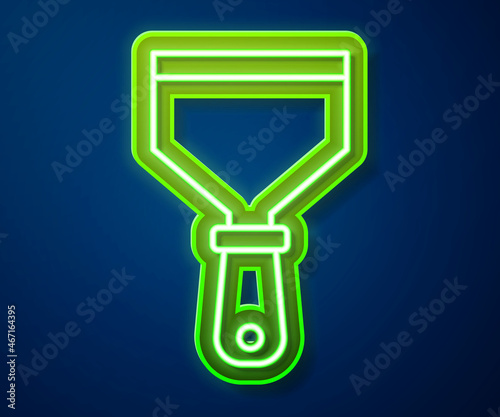 Glowing neon line Putty knife icon isolated on blue background. Spatula repair tool. Spackling or paint instruments. Vector