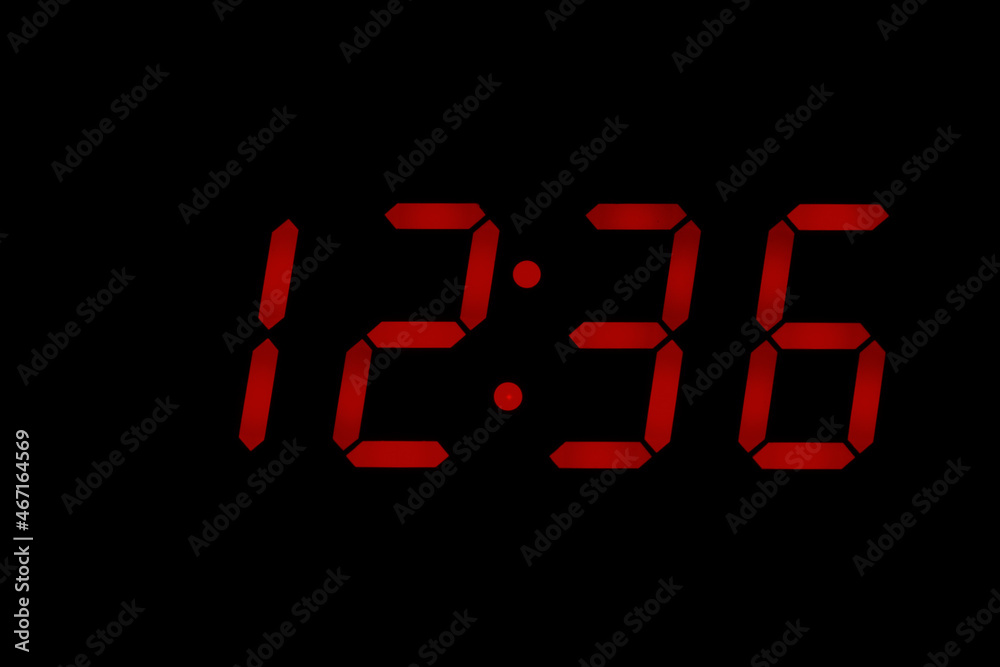 eighties red classic alarm clock display numbers reproduction from real photos and isolated on black overlay eighties red classic alarm clock display numbers reproduction from real photos and isolated on black overlay