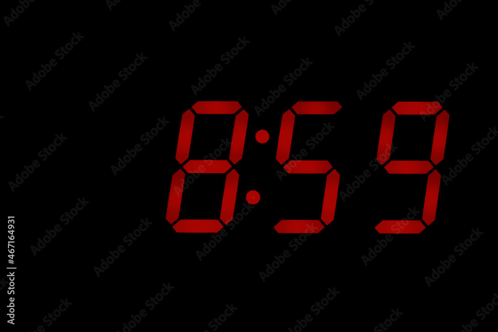 eighties red classic alarm clock display numbers reproduction from real photos and isolated on black overlay eighties red classic alarm clock display numbers reproduction from real photos and isolated on black overlay