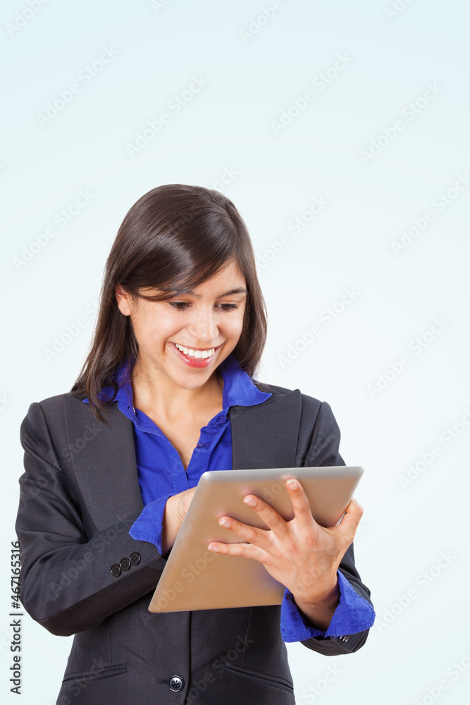 Happy Businesswoman Using Digital Tablet - Isolated Happy Businesswoman Using Digital Tablet - Isolated