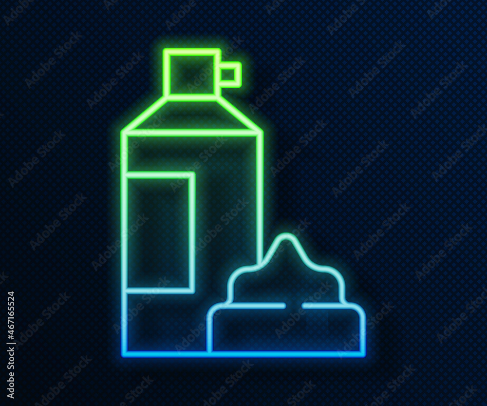 Glowing neon line Whipped cream in an aerosol can icon isolated on blue background. Sweet dairy product. Milk product and sweet symbol. Vector Glowing neon line Whipped cream in an aerosol can icon isolated on blue background. Sweet dairy product. Milk product and sweet symbol. Vector