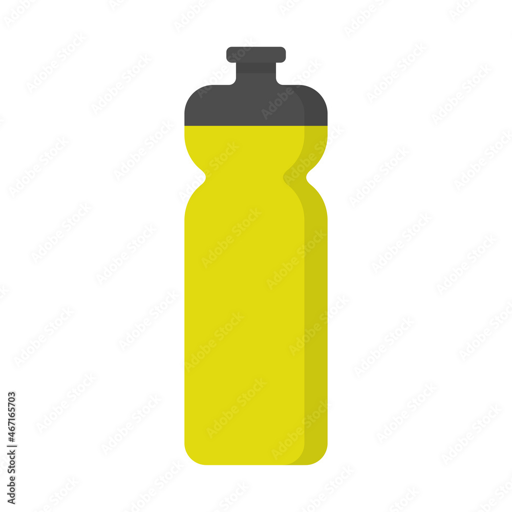 Yellow sport water bottle. Flat style container water for sport and fitness. Isolated vector illustration Yellow sport water bottle. Flat style container water for sport and fitness. Isolated vector illustration