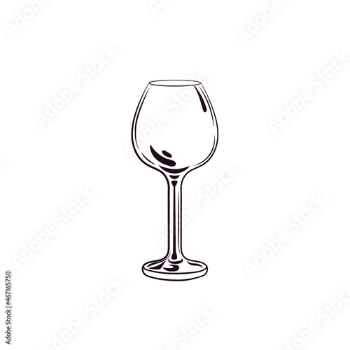 Vector Icon, Glass, Empty Glass, Wine, Cocktail, Bar Logo Template, Black and White Illustration, Isolated Object, Outline Drawing.