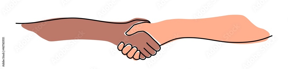 Handshake, agreement, introduction banner hand drawn with single line Handshake, agreement, introduction banner hand drawn with single line