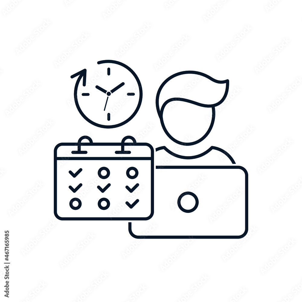 The concept of shift work, flexible schedule, office worker. Vector icon isolated on white background. 