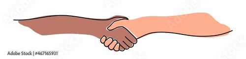 Handshake, agreement, introduction banner hand drawn with single line