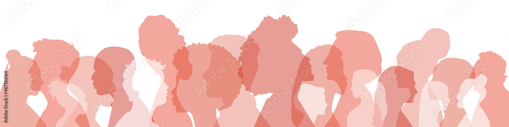 People of different ethnicities stand side by side together. Flat vector illustration.	