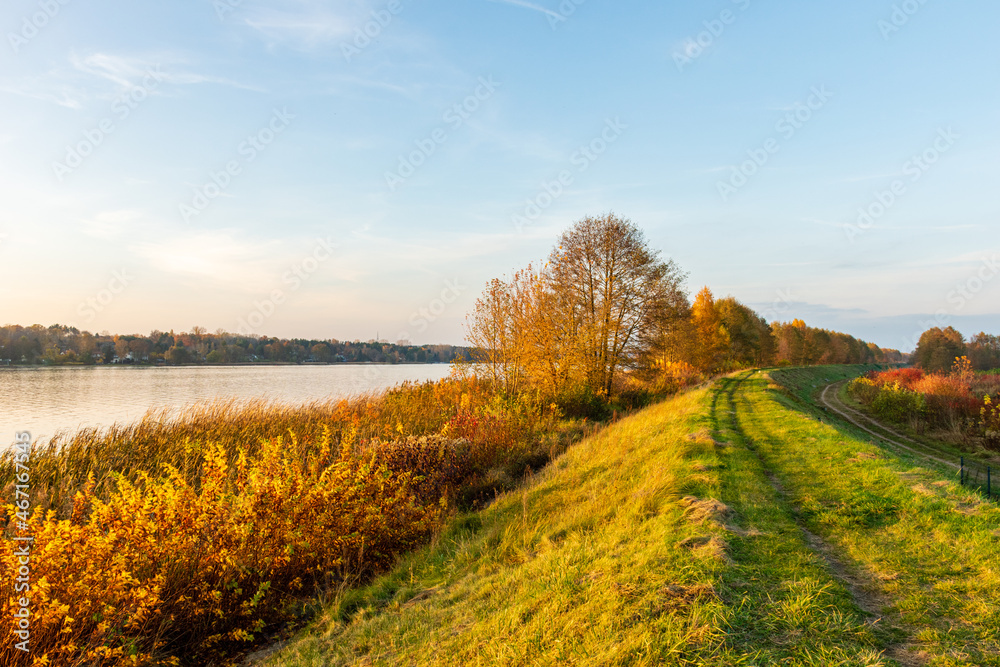 Sunset near the Narew River in nature