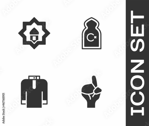 Set Hands in praying position, Muslim Mosque, Shirt kurta and icon. Vector