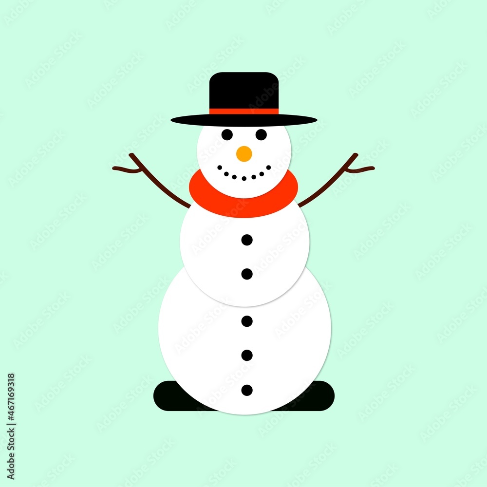 Snowman. Cute Christmas snowman. Snowman with hat and scarf on a blue background.