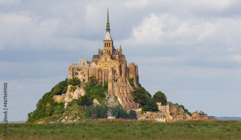 View of mont Saint Michel, one of the most beautiful and famous villages in France 