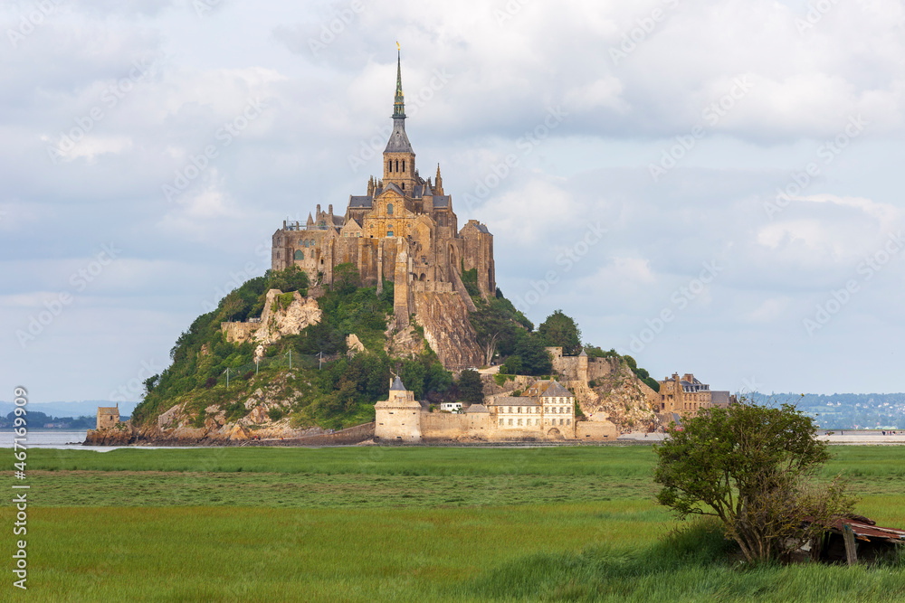 View of mont Saint Michel, one of the most beautiful and famous villages in France 