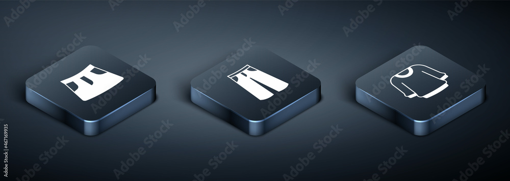 Set Isometric Skirt, Sweater and Pants icon. Vector