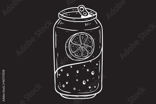 hand drawing orange juice in the can with chalkboard background
