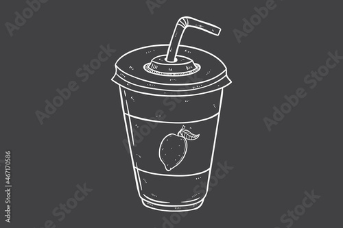hand drawing lemon juice with paper cup on the chalkboard background