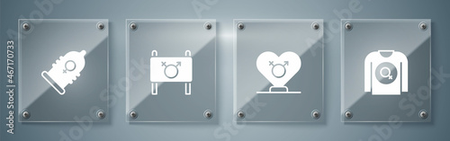 Set Feminist shirt, Gender, activist and Condom. Square glass panels. Vector