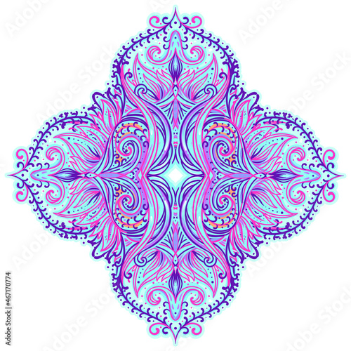 Stretch and Strength. Yoga card design. Colorful template for spiritual retreat or yoga studio. Ornamental business cards, oriental pattern. Vector illustration