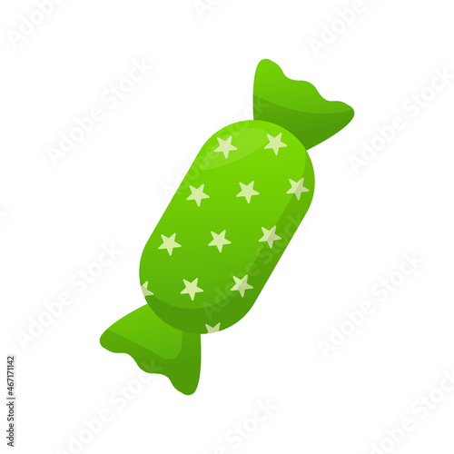 Green Wrapped Chocolate Sweet Food illustration. Hard Candy and Sweet Caramel on White Background. Cute Colorful Tasty Candy. Isolated Vector