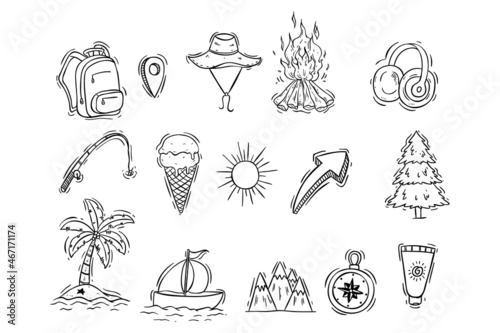camping icons or elements with hand drawing style